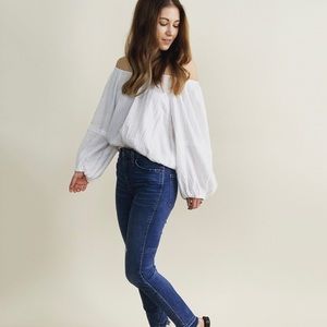 Free People off the shoulder balloon sleeve top in mauve/lavender